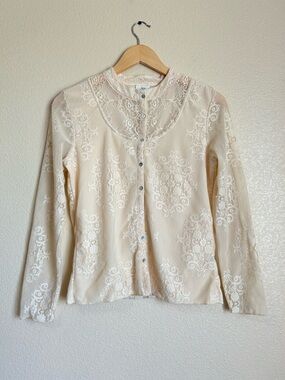 J. Jill Cream Lace Long Sleeve Blouse